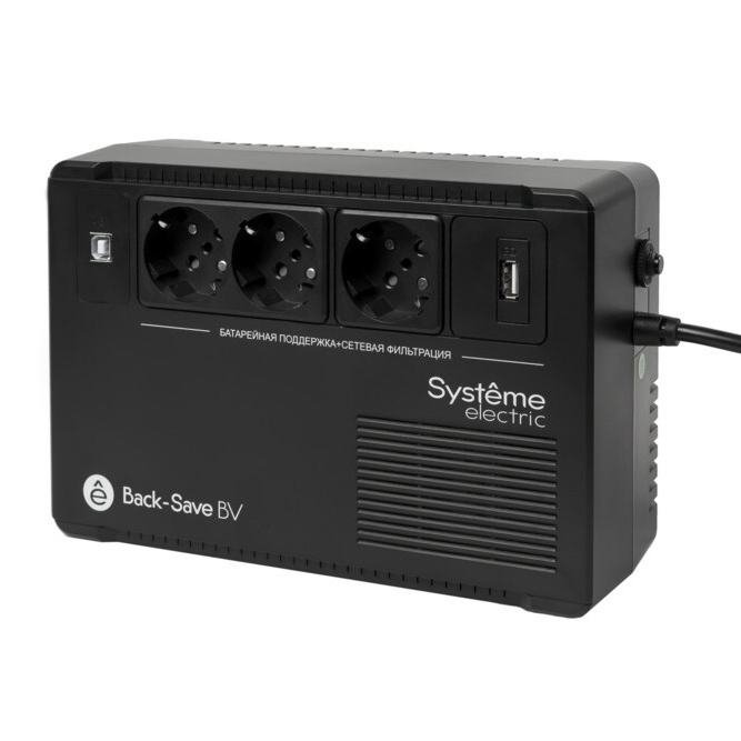 Источник бесперебойного питания Systeme Electric Back-Save BV 400 ВА с 3 Schuko розетками и USB-A BVSE400RS 9264₽