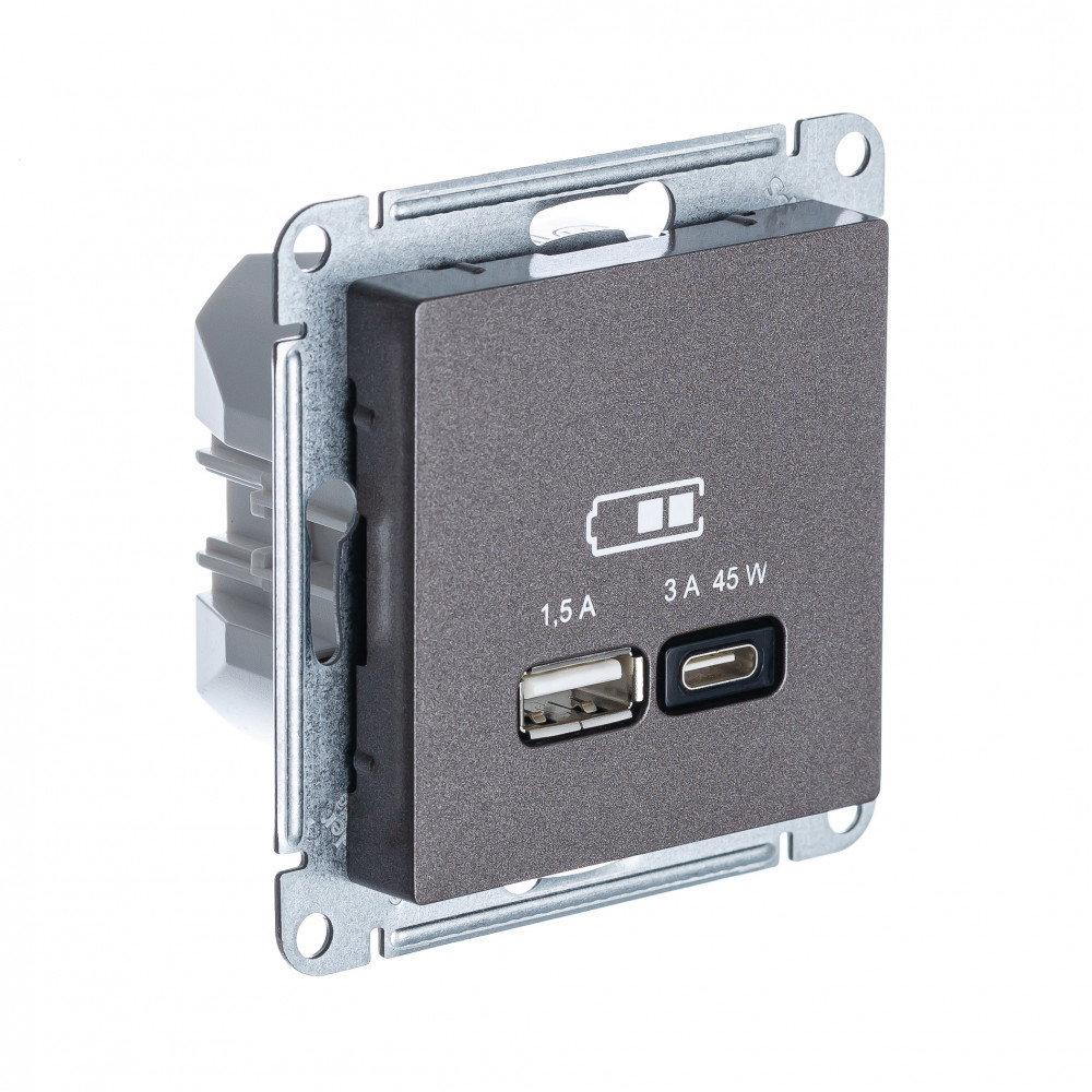USB Розетка A Systeme Electric (Schneider Electric) AtlasDesign + тип-C 45W высокоскоростная зарядка QC, PD, механизм, МОККО